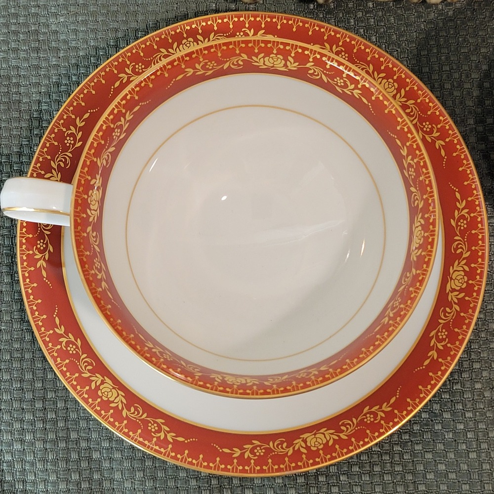 Noritake Goldhill Japan Tea Cup and Saucer Set of 2‎ Red Gold Floral Trim - Picture 3 of 6